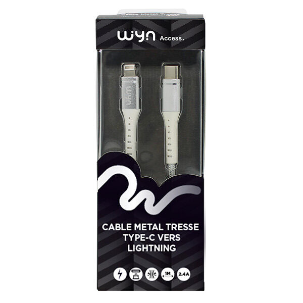 WYN ACCES-Cable metal tréssé TYPE C - LIGHTNING