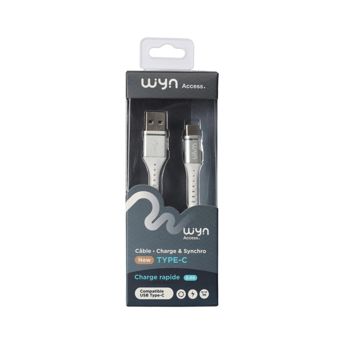 WYN Access - Cable métal tréssé USB standard / Type C - 1 m